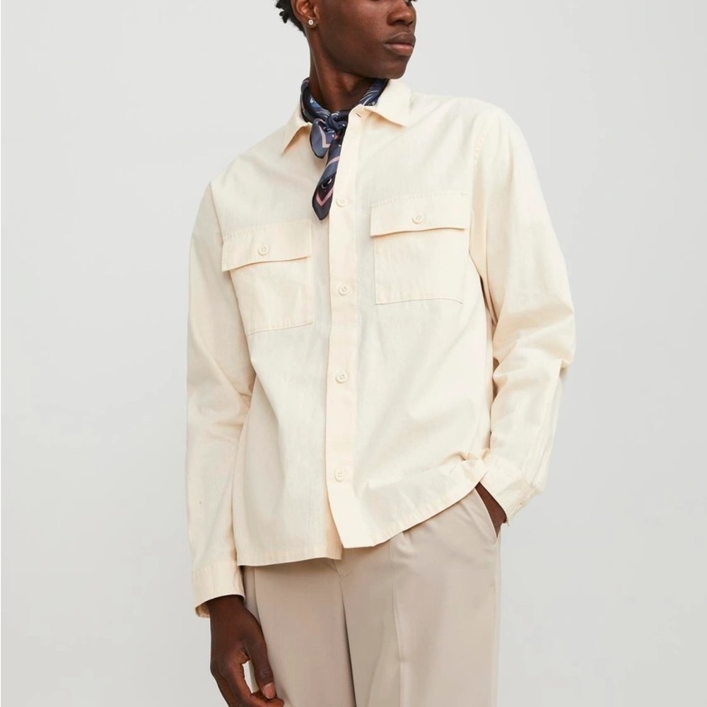 NWT JACK & JONES Size M Mens Venice Linen Blend Long Sleeve Overshirt